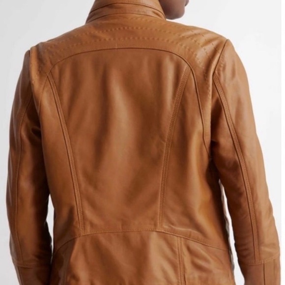 NWT Quince Leather Stand Collar Jacket Cognac Large - Picture 2 of 3